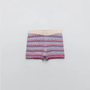 Zara Multicolore Tricot Crochet Court Haut Rose Bleu M 12 40